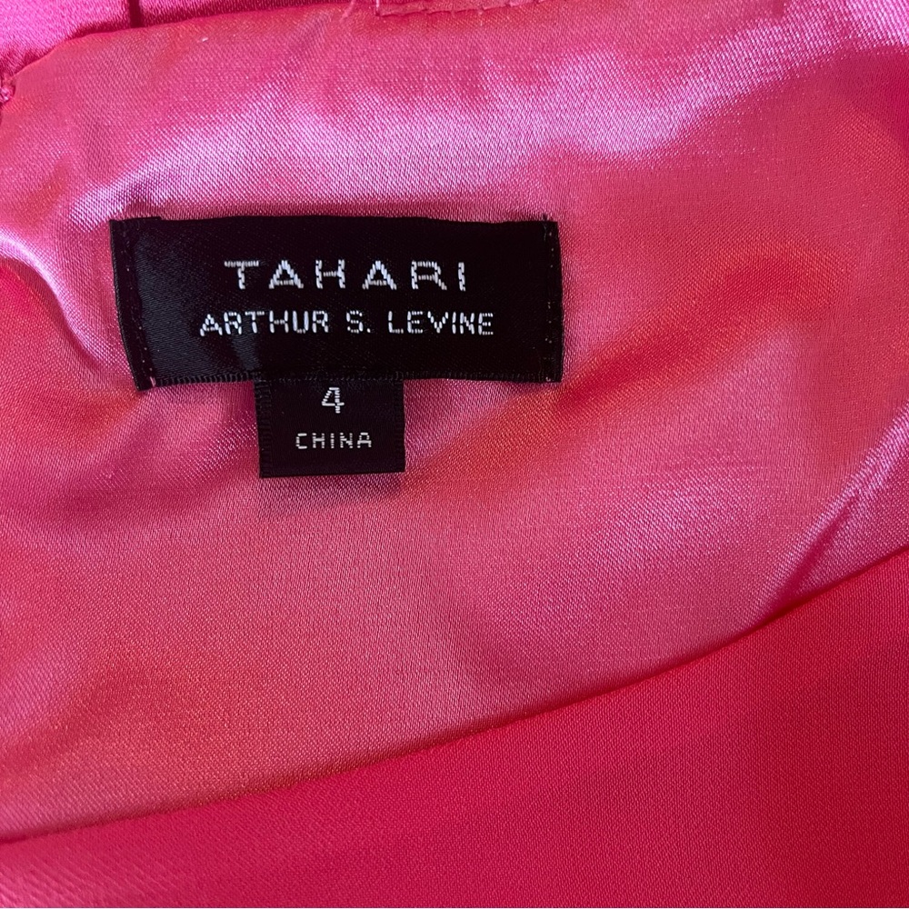Tahari ASL Bubblegum Pink Shift Dress with Long Tie Sleeves and Lace Hem - Picture 9 of 10
